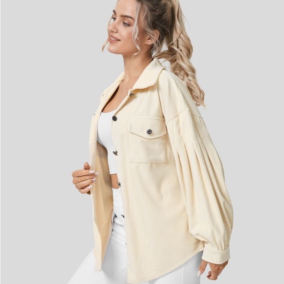 Halara Collared Button Pocket Long sleeve Curved Hem Corduroy Casual Jacket - Picture 3 of 6